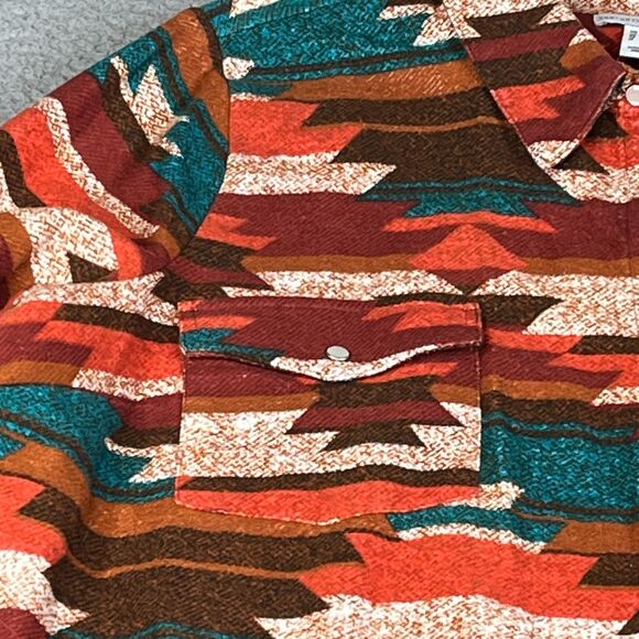 Flannel Jacket Aztec Pearl Snap Womens 3X Green Orange Plus Size Canyon Retreat - Picture 4 of 12